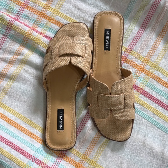 Nine West Shoes - Nine West Tan Woven Slide Mules